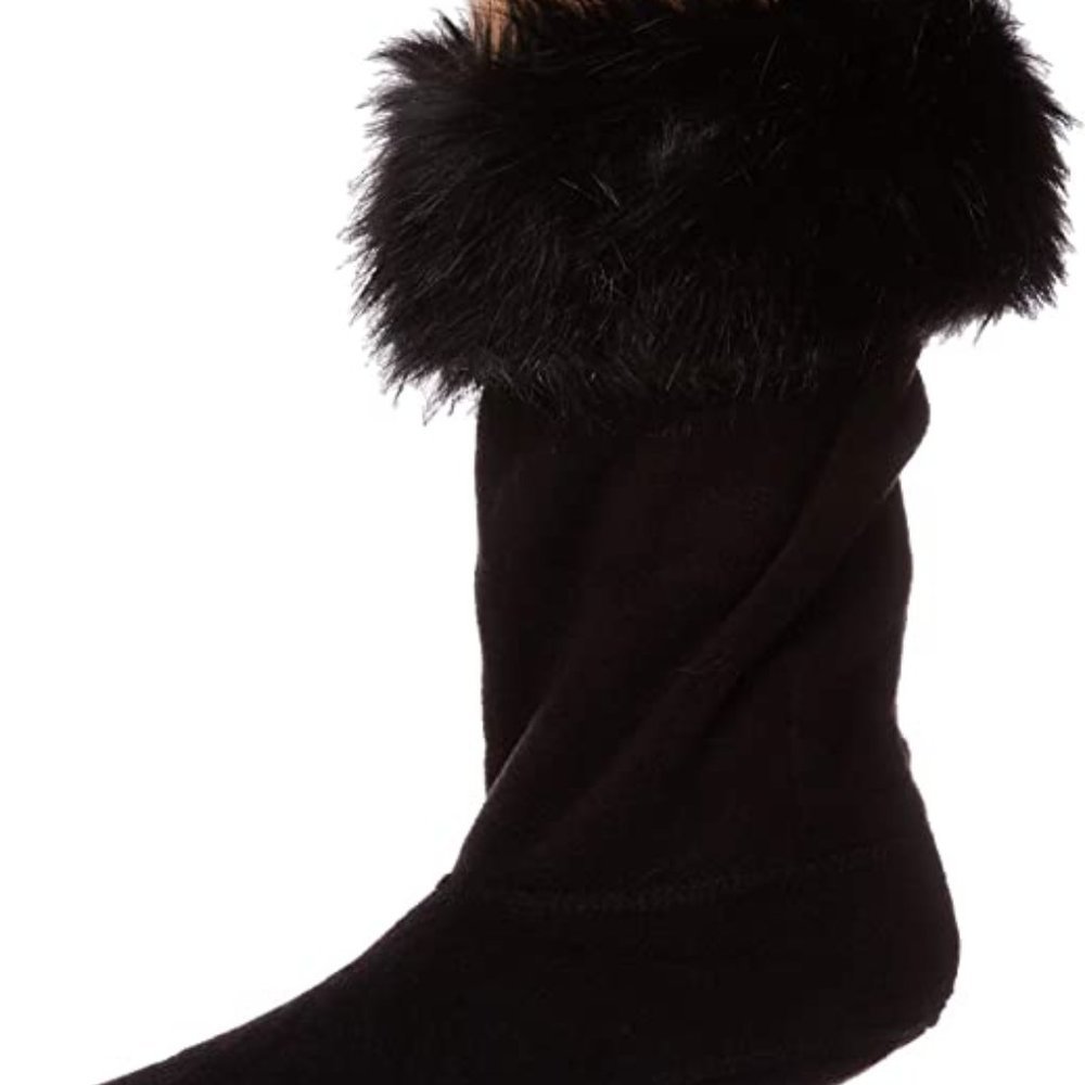 Hunter Kids Faux Fur Cuff  Boot Sock Black Medium ( US 11-13 )